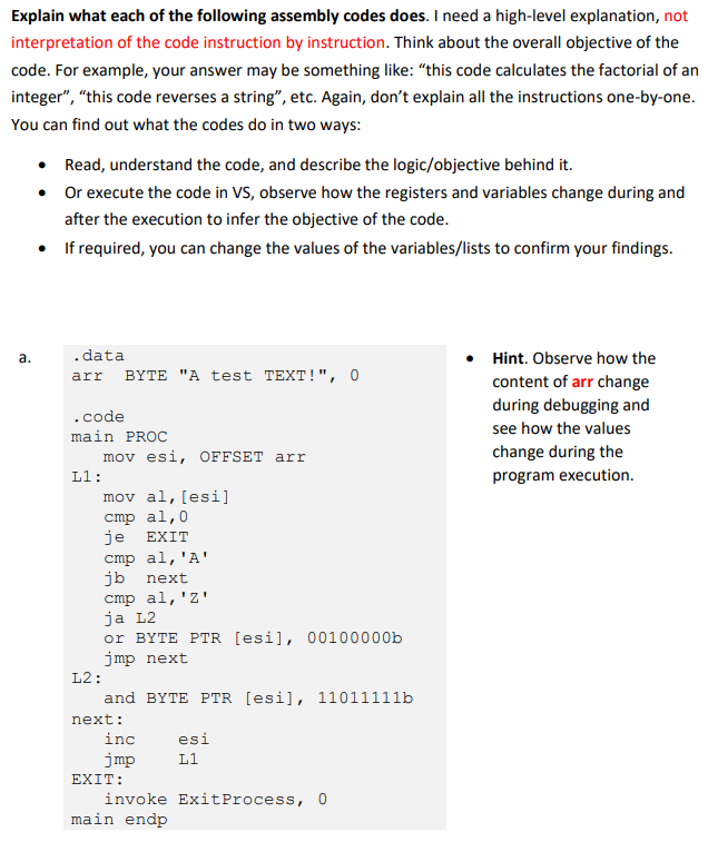 Solved Explain what each of the following assembly codes | Chegg.com
