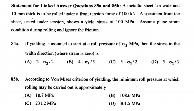 Solved Statement For Linked Answer Questions 85a And 85b: A | Chegg.com