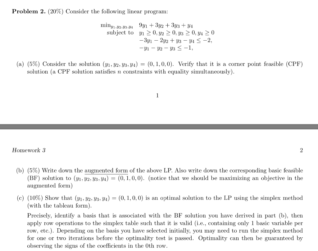 Solved Problem 2. (20%) Consider the following linear | Chegg.com