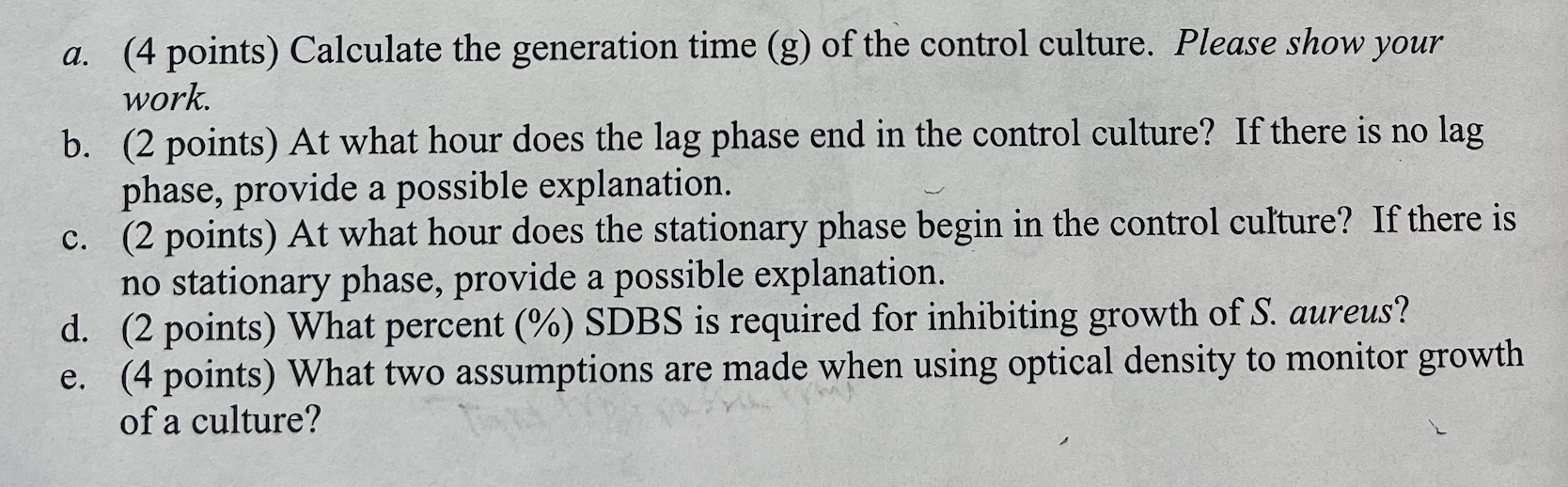 Solved a. (4 points) Calculate the generation time (g) of | Chegg.com