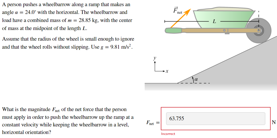 Solved A person pushes a wheelbarrow along a ramp that makes | Chegg.com