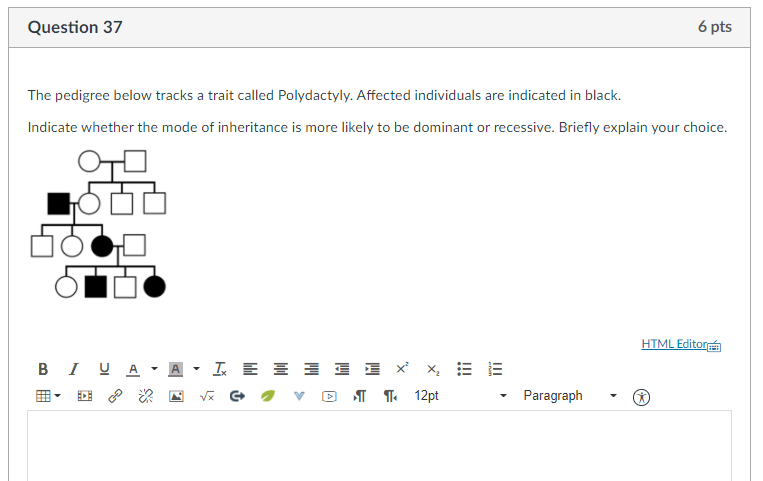 Solved Question 37 6 pts The pedigree below tracks a trait | Chegg.com