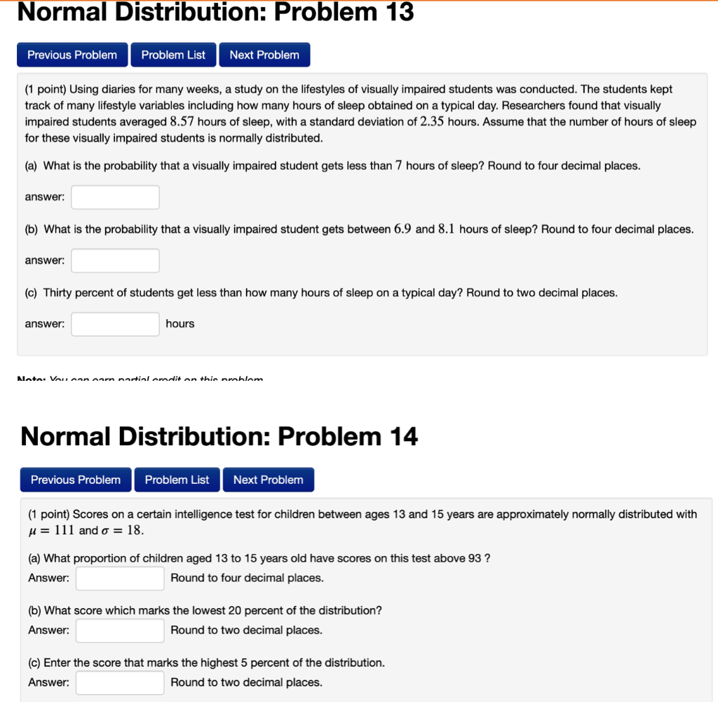 Solved Normal Distribution: Problem 13 Previous Problem | Chegg.com