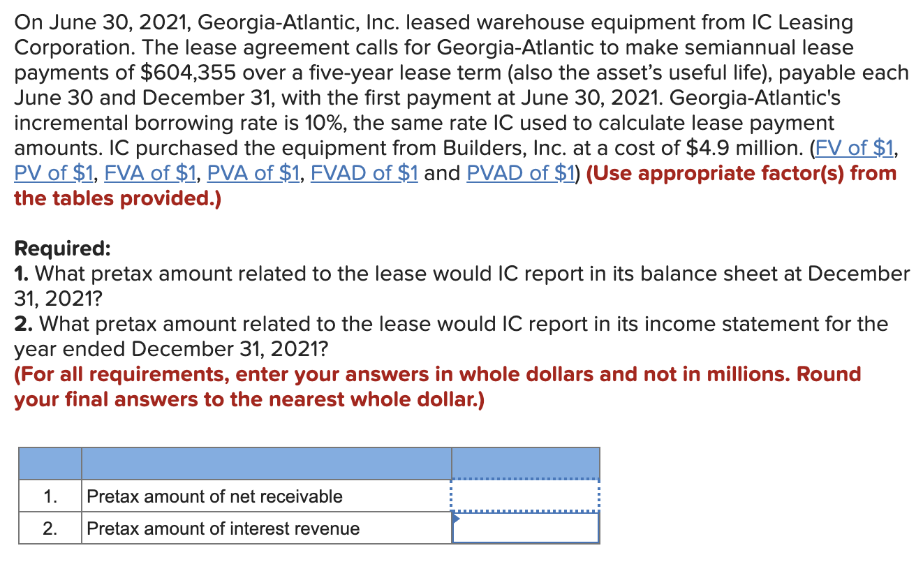 Solved On June 30, 2021, Inc. leased