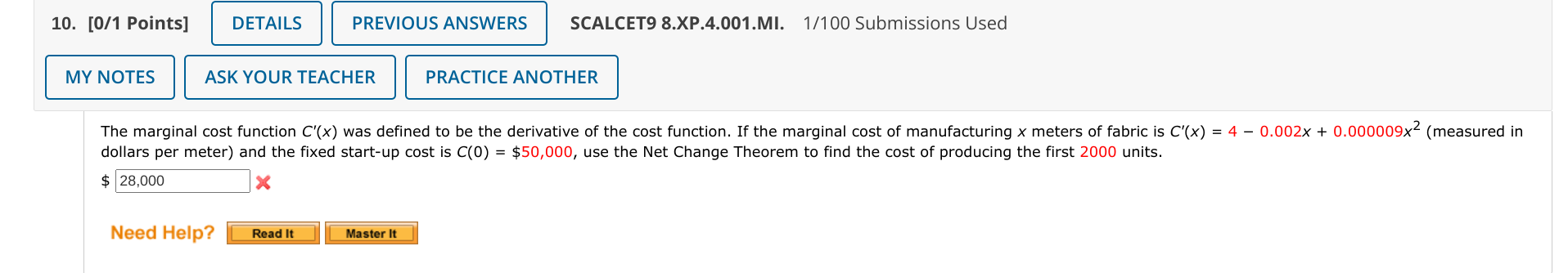 is marginal cost derivative of cost function