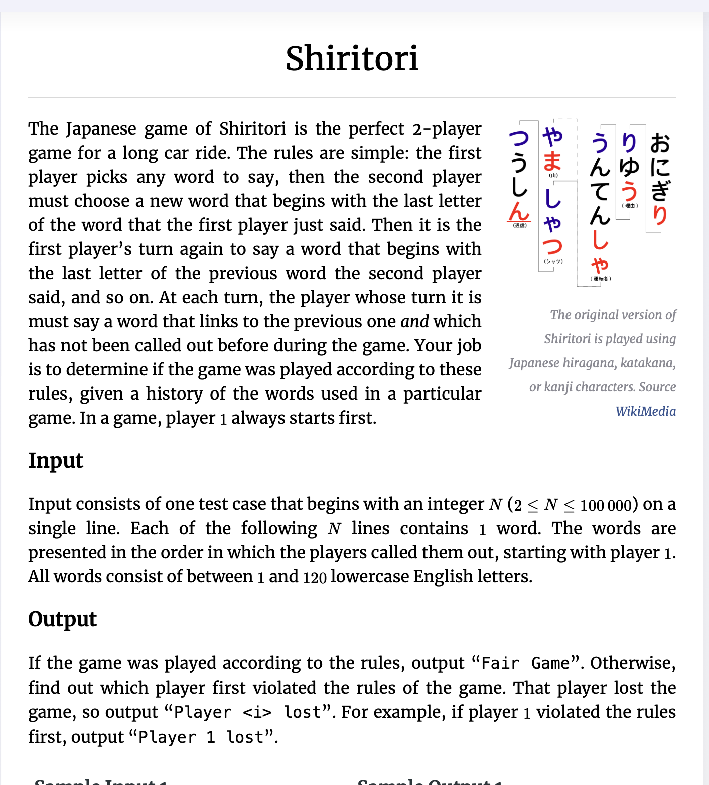 Solved Shiritori The Japanese game of Shiritori is the