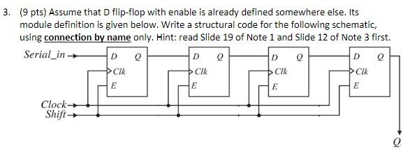 Solved ( 9 pts) Assume that D flip-flop with enable is | Chegg.com