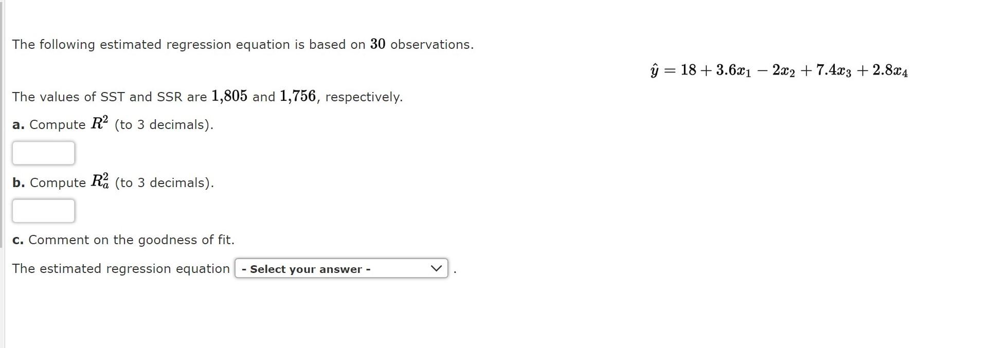 Solved The Following Estimated Regression Equation Is Based 2784