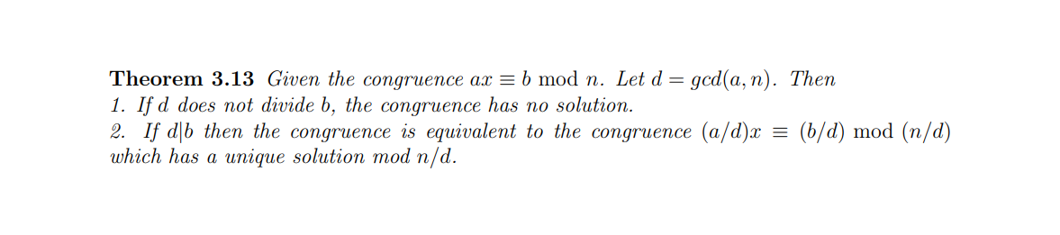 Solved Theorem 3.13 Given The Congruence Ax = B Mod N. Let | Chegg.com