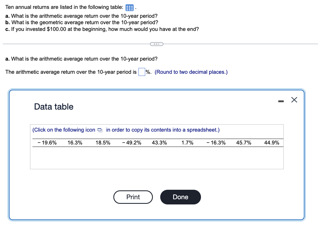 Solved Ten annual returns are listed in the following table: | Chegg.com