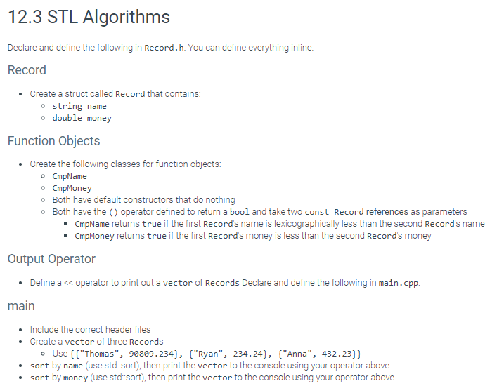 Solved 12.3 STL Algorithms Declare and define the following | Chegg.com