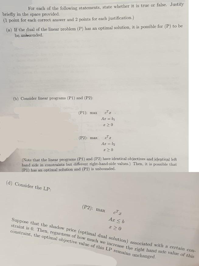 Solved For each of the following statements, state whether | Chegg.com