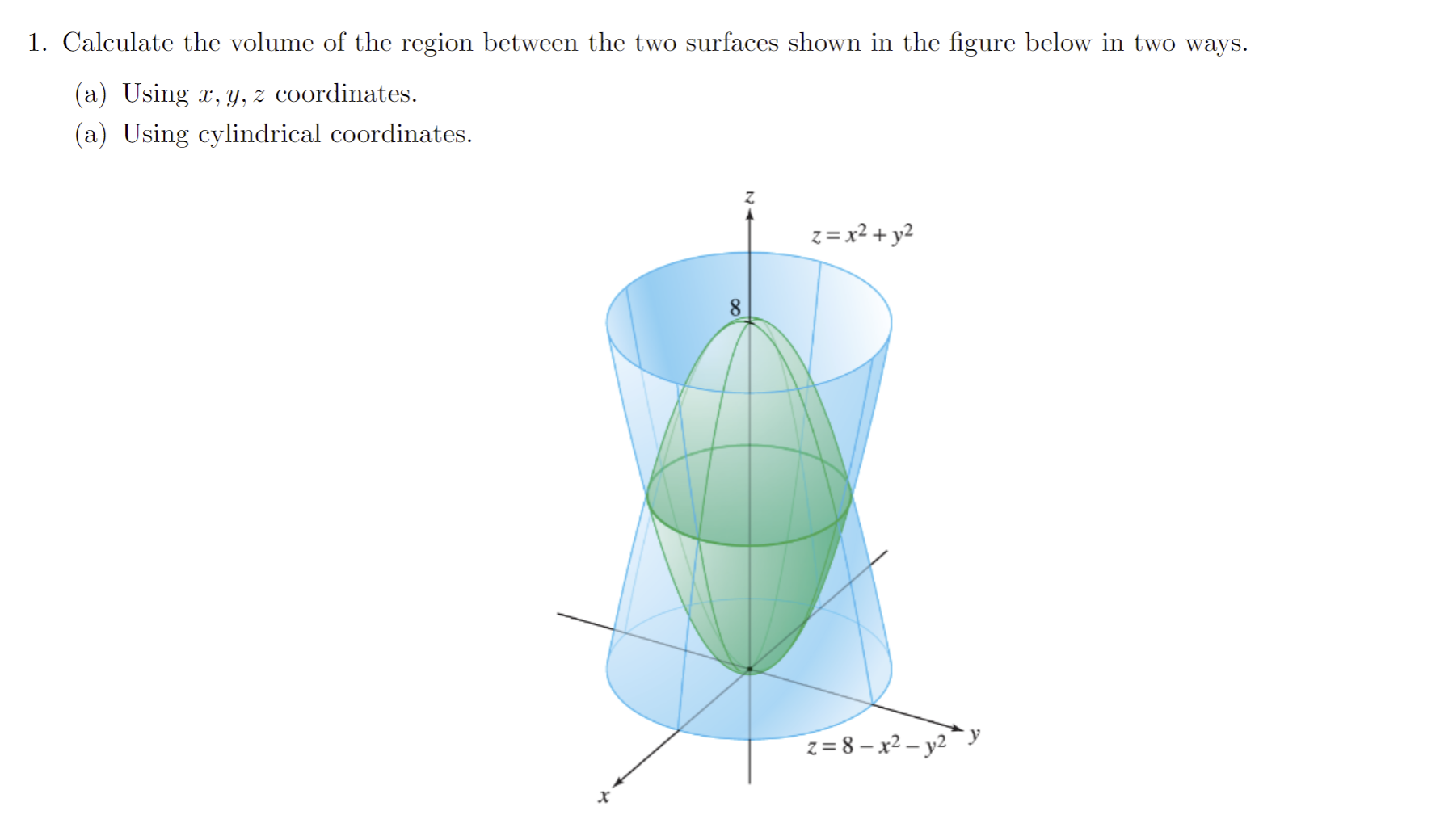 Solved Calculate the volume of the region between the two | Chegg.com