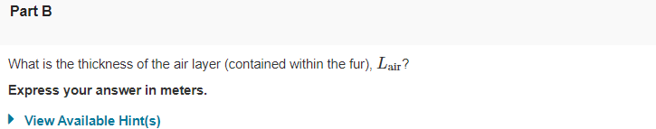 What is the thickness of the air layer (contained within the fur), \( L_{\text {air }} \) ?
Express your answer in meters.
Vi