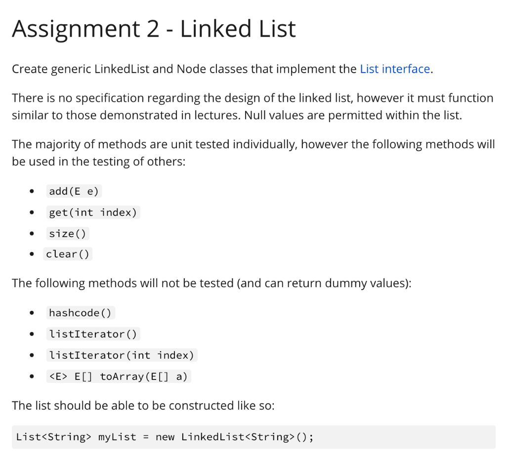 linked list assignment questions