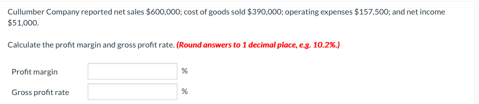 Solved Cullumber Company Reported Net Sales Cost Chegg Com