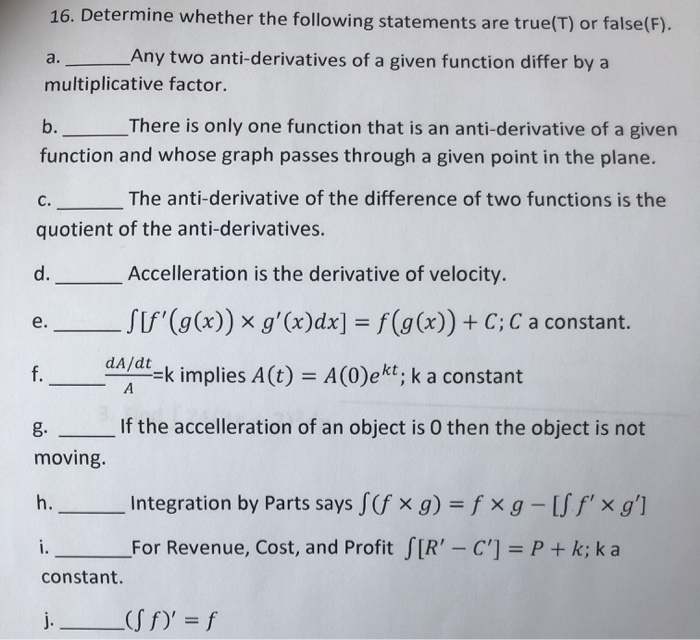 Solved 16 Determine Whether The Following Statements Are Chegg Com