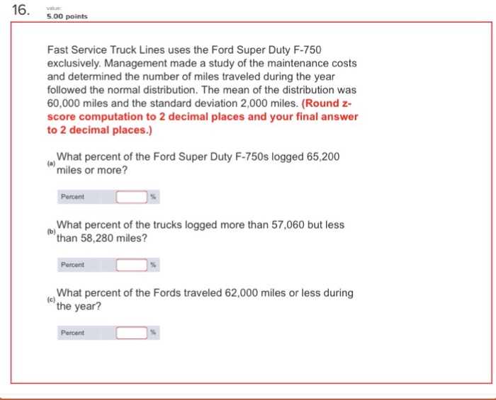 Solved 5.00 points Fast Service Truck Lines uses the Ford
