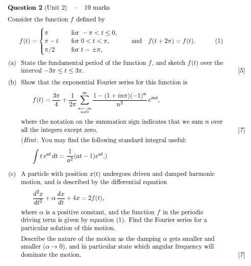 Solved 7 Question 2 (Unit 2) 19 marks Consider the function | Chegg.com