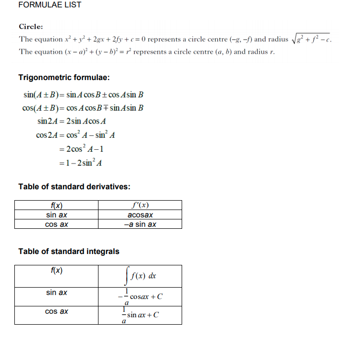 Solved Formulae List Circle The Equation X2 Y2 2gx Chegg Com