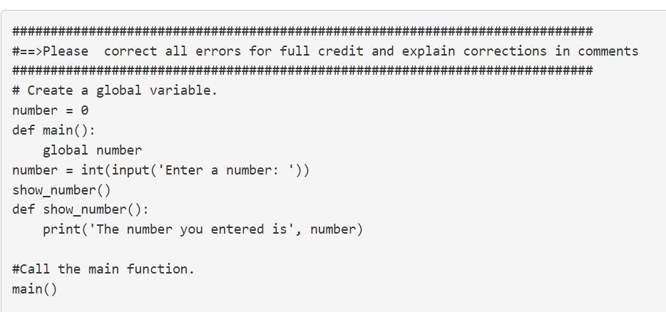 Solved In python programming. correct all errors and | Chegg.com
