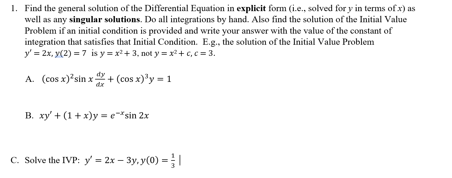 Solved 1 Find The General Solution Of The Differential 8962