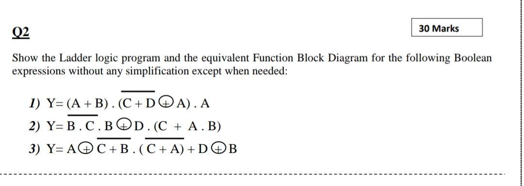 Solved 30 Marks Q2 Show the Ladder logic program and the | Chegg.com