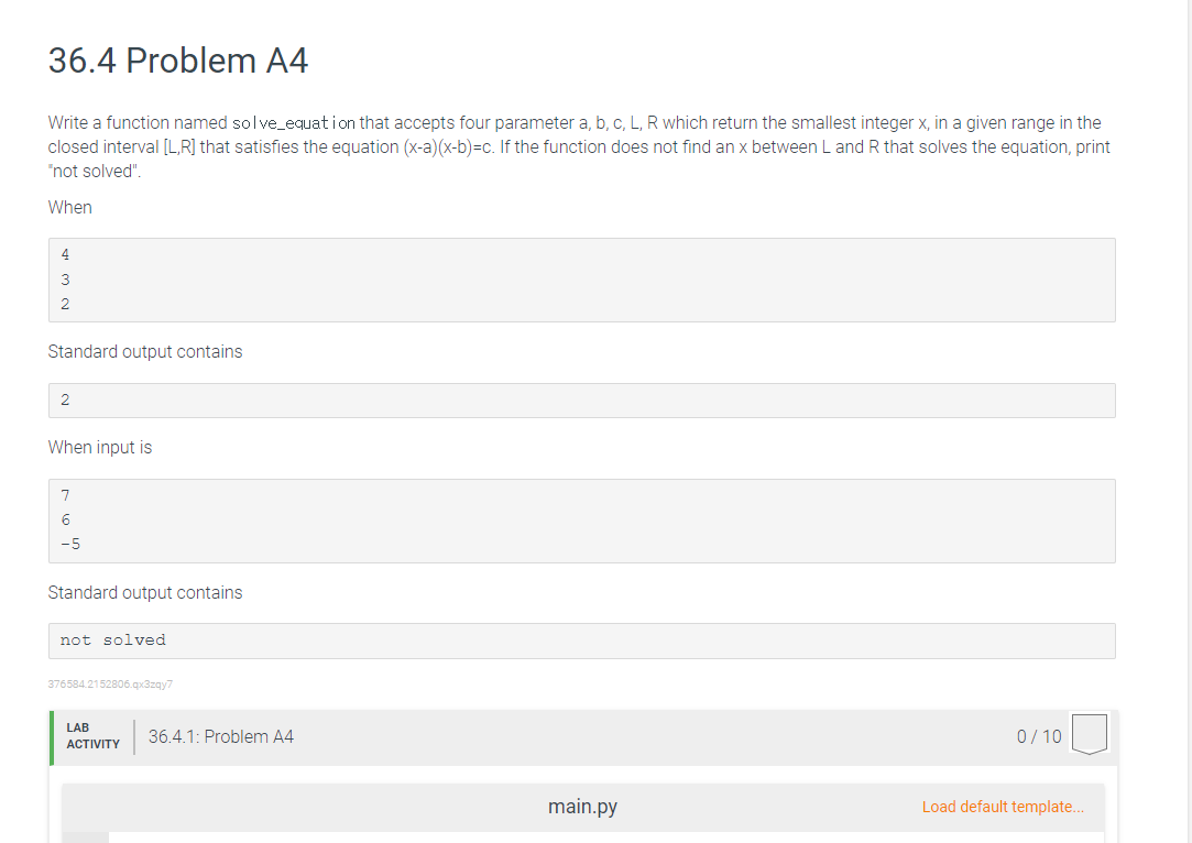 Solved 36.4 Problem A4 Write a function named solve_equation | Chegg.com