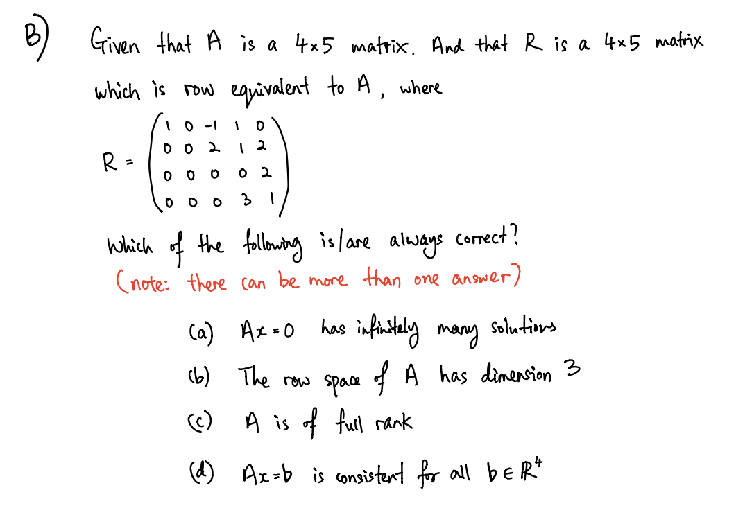 Solved R Given that A is a 4x5 matrix. And that R is a 4x5 | Chegg.com