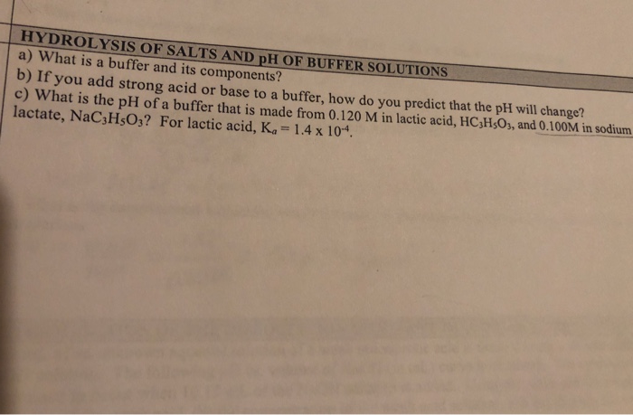 Solved Hydrolysis Of Salts And Ph Of Buffer Solutions A Chegg Com