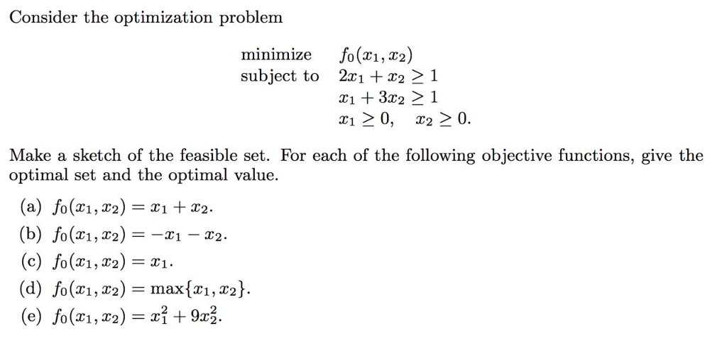 Solved Consider The Optimization Problem Minimize Fo(x1, X2) | Chegg.com