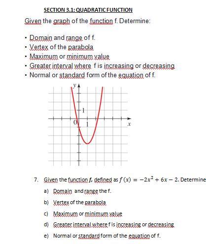 Solved SECTION 1 transformation OF FUNCTIONS Given the | Chegg.com