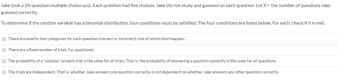Solved Jake took a 20-question multiple choice quiz. Each | Chegg.com