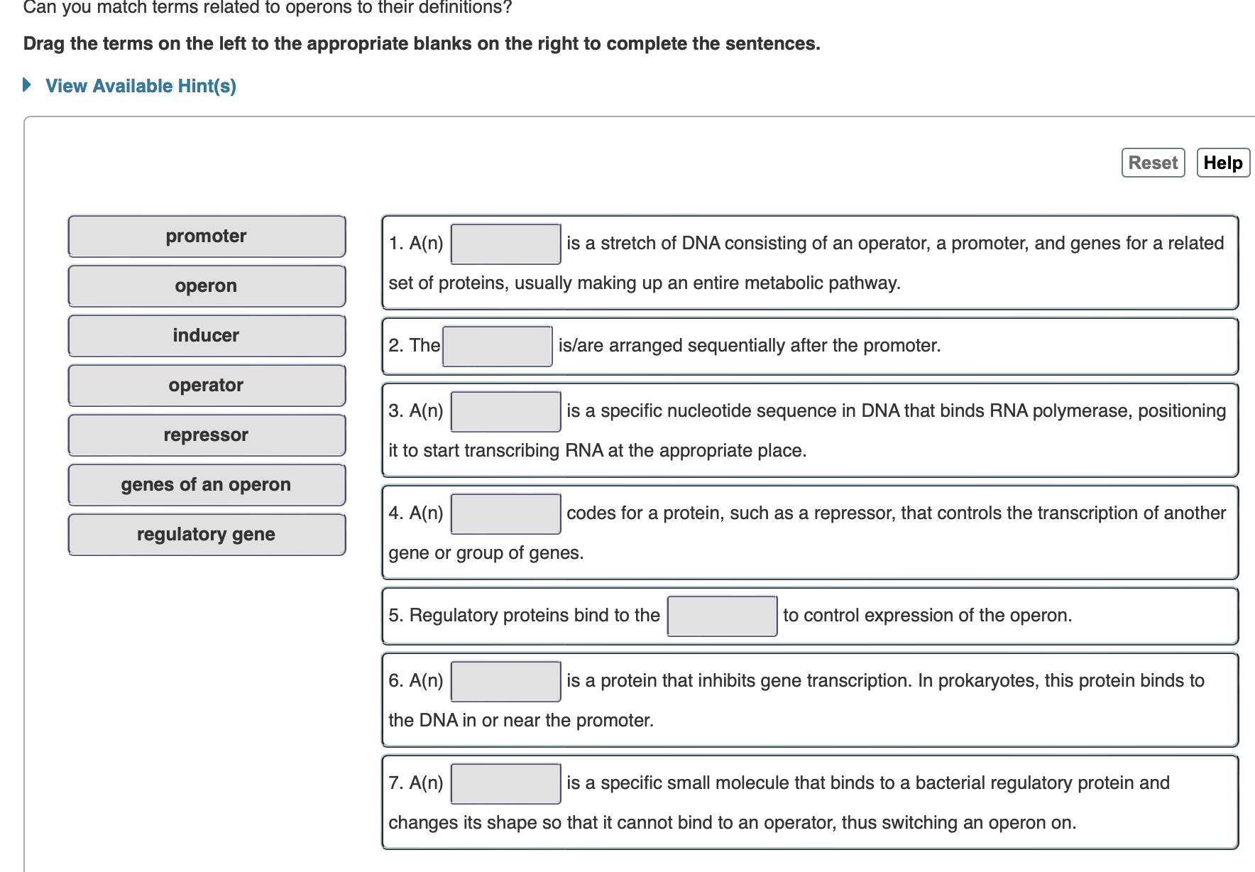 Solved Can you match terms related to operons to their