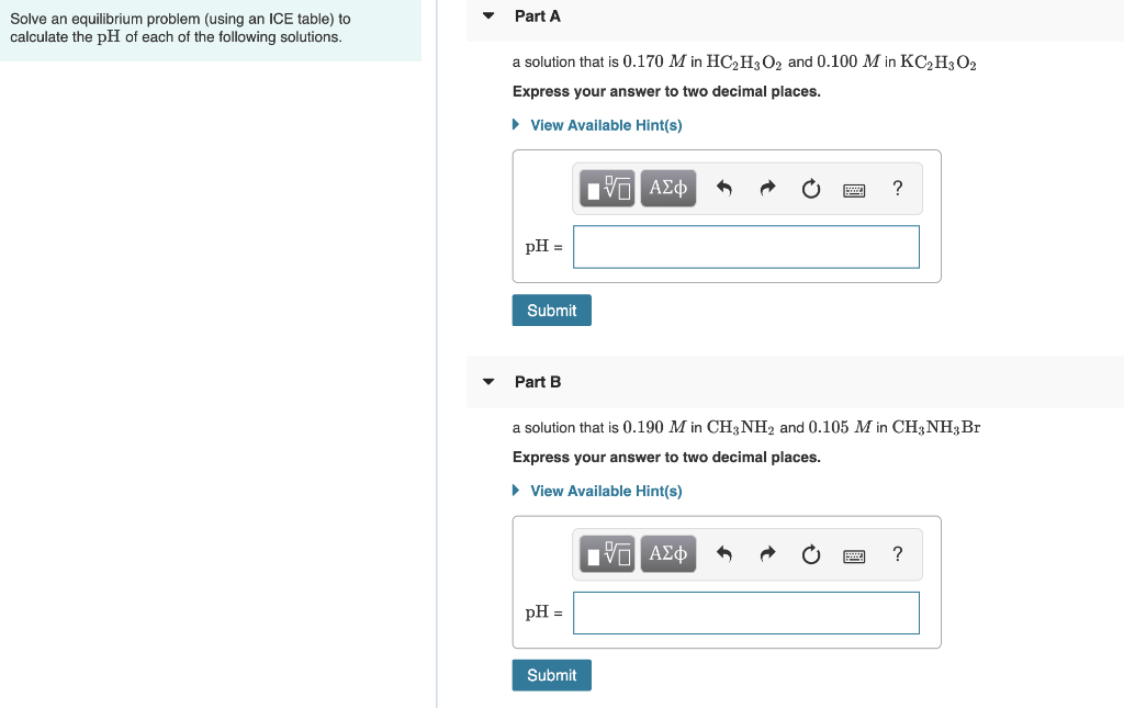 Solved Solve an equilibrium problem (using an ICE table)