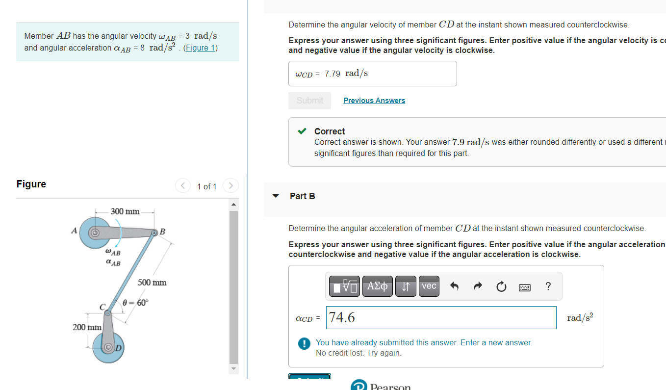 Solved Member AB has the angular velocity ωAB=3rad/s | Chegg.com