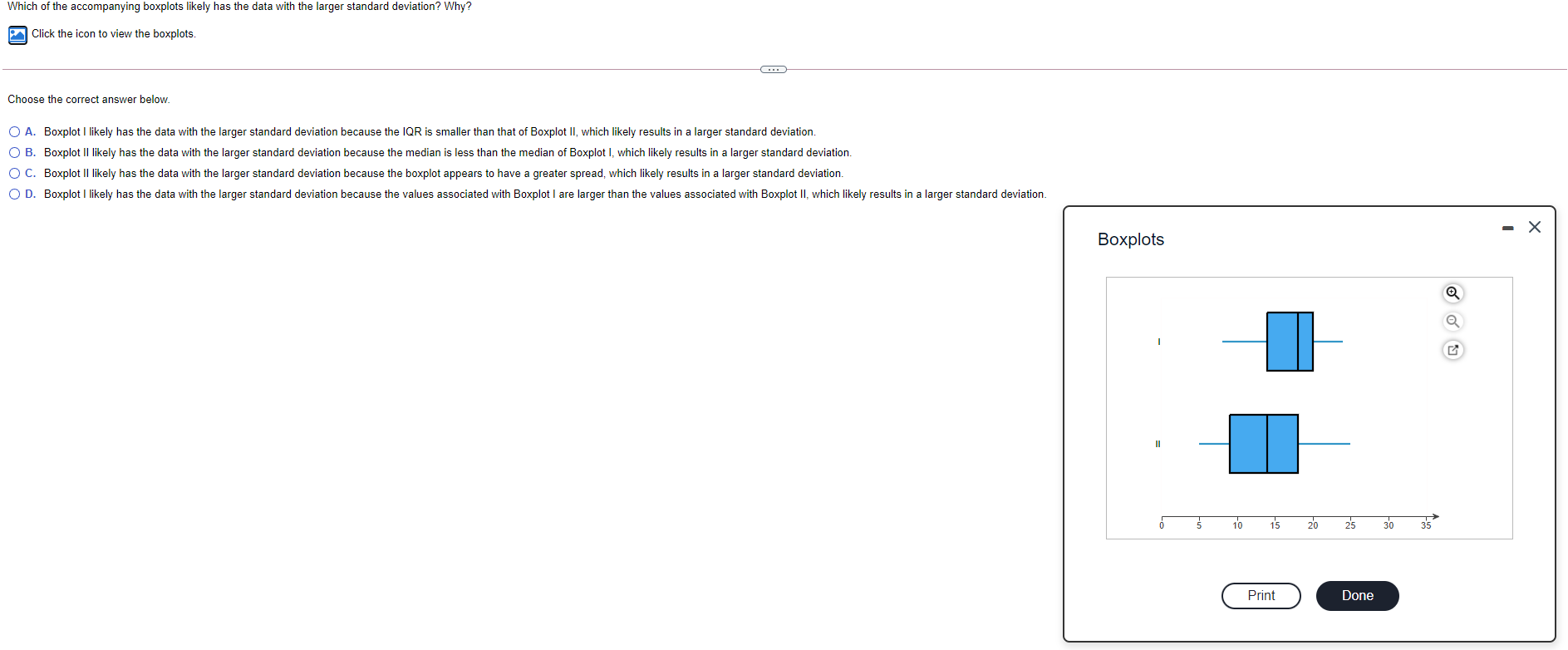 Solved Which of the accompanying boxplots likely has the | Chegg.com