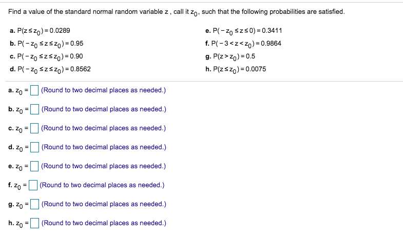 Solved Find A Value Of The Standard Normal Random Variable Chegg Com