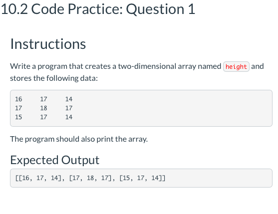 Solved 10.2 Code Practice: Question 1 Instructions Write a | Chegg.com