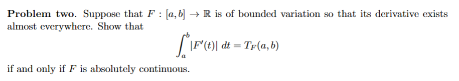 Solved Problem Two. Suppose That F:[a,b]→R Is Of Bounded | Chegg.com