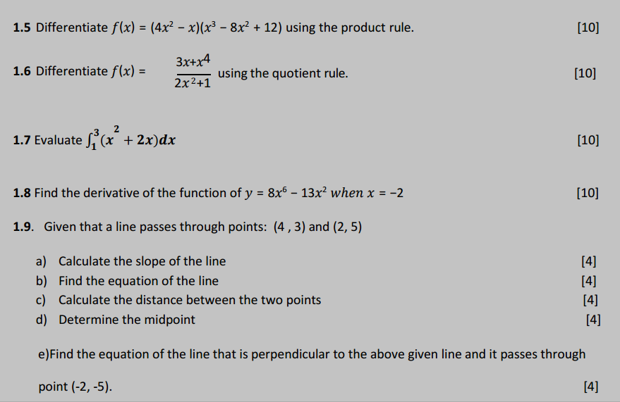 Solved 1 5 Differentiate F X 4x2−x X3−8x2 12 Using The