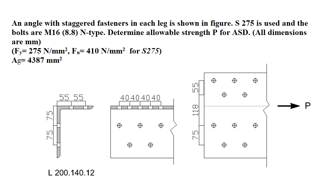 Solved An angle with staggered fasteners in each leg is