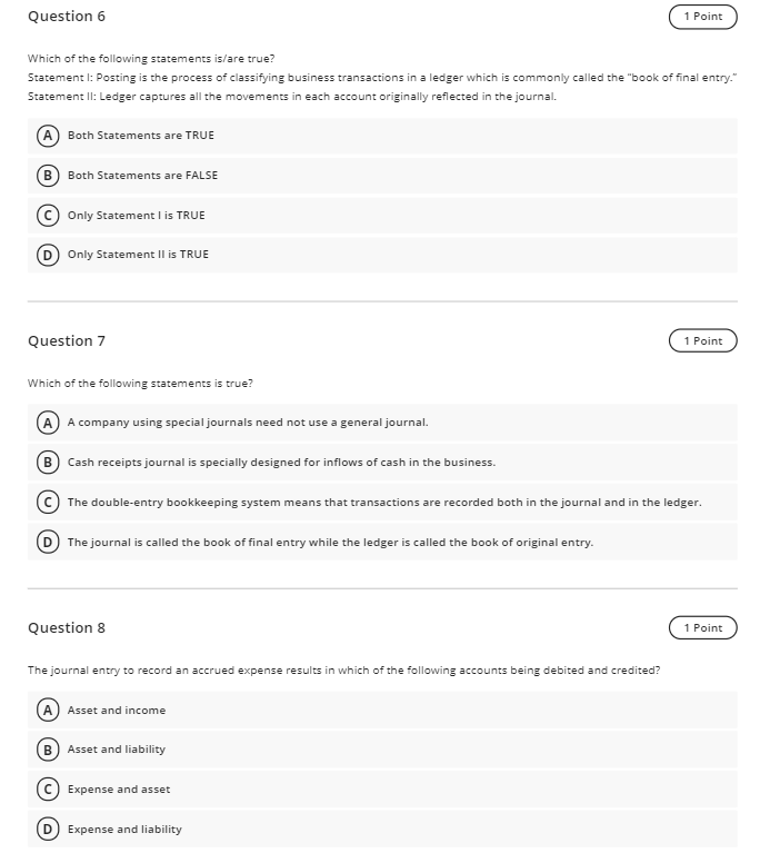 Solved Question 6 1 Point Which Of The Following Statements 3721