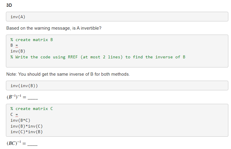 Solved % create matrix B B= inv(B) \% create matrix B B= | Chegg.com
