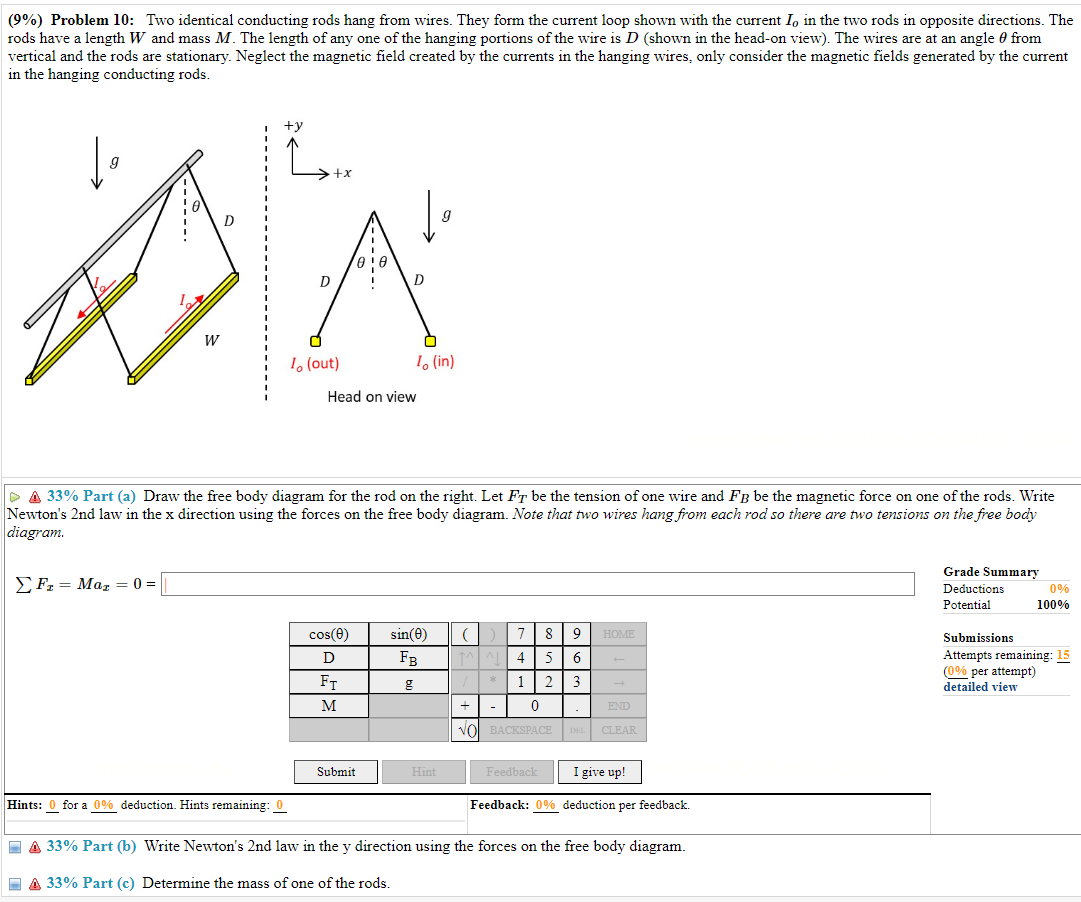 Solved (9\%) Problem 10: Two identical conducting rods hang | Chegg.com