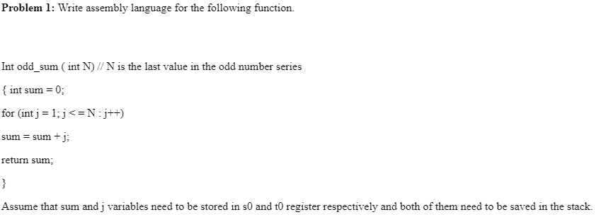 Solved Problem 1: Write assembly language for the following | Chegg.com
