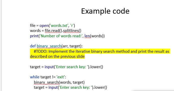 Solved Example code file = open('words.txt', 'r') words = | Chegg.com