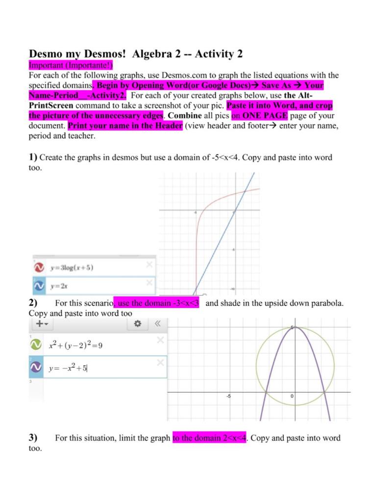 Solved Desmo my Desmos! Algebra 2 -- Activity 2 Important | Chegg.com
