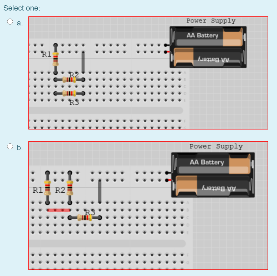 Solved R1 + R3 R2 Which of the following breadboard circuits | Chegg.com