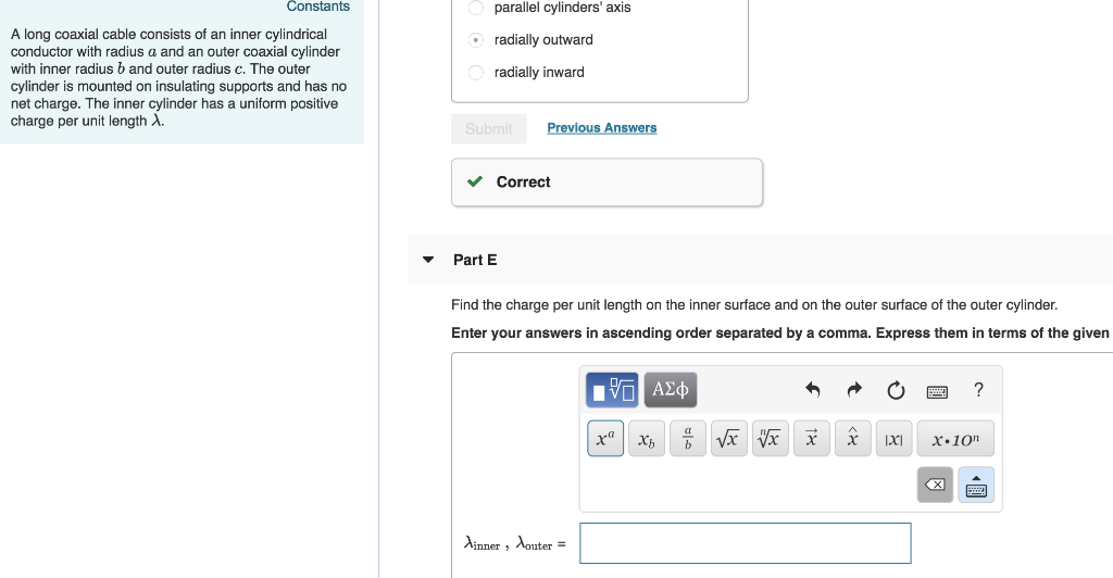 Solved Constants A long coaxial cable consists of an inner